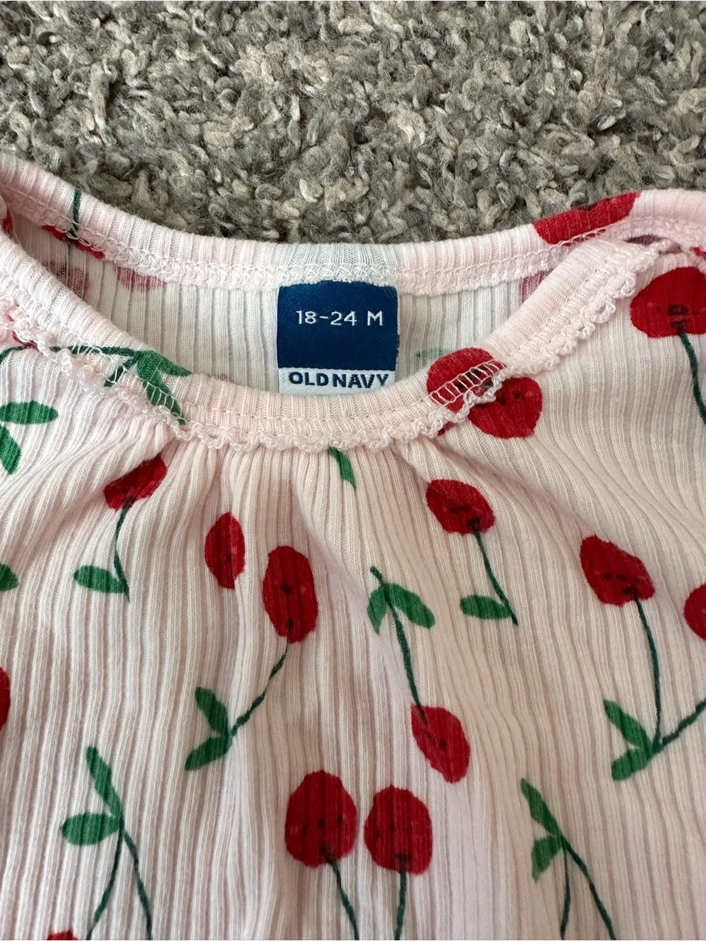 Old Navy Pink Long-Sleeve Cherry Print One-Piece Bodysuit